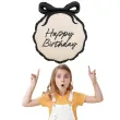 dekoracja prezent na urodziny balon foliowy z kokardka happy birthday kremowo czarny 22 cale