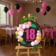 dekoracja sali na urodziny osiemnastke tablica powitalna liczba 18 baloniki czarno rozowa
