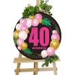dekoracja sali na urodziny tablica powitalna liczba 40 baloniki czarno rozowa