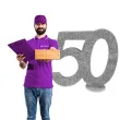 dekoracja stojaca brokatowa liczba 50 srebrna santex 10 cm