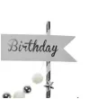 dekoracja tortu happy birthday srebrna arpex