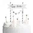 dekoracja tortu happy birthday srebrna arpex