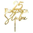 dekoracja tortu na 25 rocznice slubu topper z lustrzanej pleksy zloty 13 x 17 cm