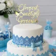 dekoracja tortu na chrzest swiety personalizowany topper na tort imie zloty lustrzany