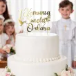dekoracja tortu na komunie swieta personalizowany topper na tort imie zloty lustrzany