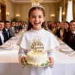 dekoracja tortu na komunie topper akrylowy pierwsza komunia swieta zloty lustrzany 19 5 cm