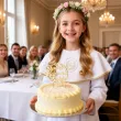 dekoracja tortu na komunie topper akrylowy pierwsza komunia swieta zloty lustrzany 19 5 cm