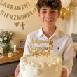 dekoracja tortu na sakrament bierzmowania personalizowany topper na tort imie zloty lustrzany