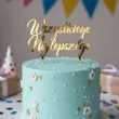 dekoracja tortu na urodziny topper akrylowy wszystkiego najlepszego zloty lustrzany 15 cm