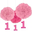dekoracja wiszaca 1 urodziny fluffy pink amscan 3 szt