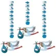 dekoracja wiszaca bocian baby shower niebieski folat 3 szt