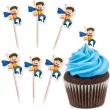 dekoracje do muffinek na dzien chlopaka pikery szpilki na babeczki super chlopak w pelerynie x6