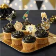 dekoracje do muffinek przekasek na sylwestra pikery szampanski nowy rok zloto czarne 6 szt