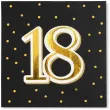 dekoracje na 18 urodziny osiemnastke serwetki papierowe jednorazowe liczba 18 czarno zlote x20