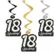 dekoracje na 18 urodziny swiderki wiszace glamour birthday czarno zloto srebrne 6 szt
