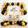 dekoracje na 30 urodziny balony z konfetti happy birthday liczba 30 czarno zlote 12 x6