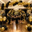 dekoracje na 40 urodziny balony z konfetti happy birthday liczba 40 czarno zlote 12 x6