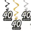 dekoracje na 40 urodziny swiderki wiszace glamour birthday czarno zloto srebrne 6 szt