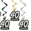 dekoracje na 40 urodziny swiderki wiszace glamour birthday czarno zloto srebrne 6 szt