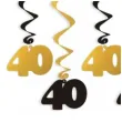 dekoracje na 40 urodziny swiderki wiszace liczba 40 czarno zlote 6 szt