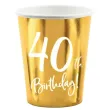 dekoracje na 40 urodziny zlote metalizowane kubeczki papierowe 40th birthday 220 ml x6