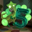 dekoracje na 5 urodziny zestaw balonow dinozaur t rex tyranozaur liczba 5 zielony 9 szt