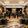 dekoracje na 50 urodziny balony z konfetti happy birthday liczba 50 czarno zlote 12 x6