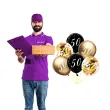 dekoracje na 50 urodziny balony z konfetti happy birthday liczba 50 czarno zlote 12 x6