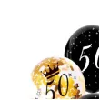 dekoracje na 50 urodziny balony z konfetti happy birthday liczba 50 czarno zlote 12 x6