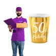 dekoracje na 50 urodziny zlote metalizowane kubeczki papierowe 50th birthday 220 ml x6
