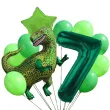 dekoracje na 7 urodziny zestaw balonow dinozaur t rex tyranozaur liczba 7 zielony 9 szt