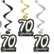 dekoracje na 70 urodziny swiderki wiszace glamour birthday czarno zloto srebrne 6 szt