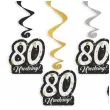 dekoracje na 80 urodziny swiderki wiszace glamour birthday czarno zloto srebrne 6 szt