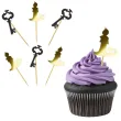 dekoracje na andrzejki pikery ozdobne na muffinki klucz i swieca czarno zlote 6 szt