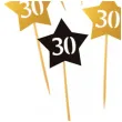 dekoracje na babeczki muffinki i koreczki pikery na 30 urodziny gwiazdki zloto czarne 6 szt