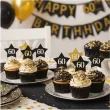 dekoracje na babeczki muffinki i koreczki pikery na 60 urodziny gwiazdki zloto czarne 6 szt