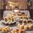dekoracje na babeczki muffinki i koreczki pikery na 60 urodziny gwiazdki zloto czarne 6 szt