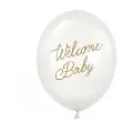 dekoracje na baby shower chlopca niebieskie balony welcome baby biale kremowe 12 50 szt
