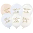 dekoracje na baby shower chlopca niebieskie balony welcome baby biale kremowe 12 6 szt
