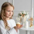 dekoracje na komunie swieta chrzest pikery na muffinki golebice zlote metaliczne 6 szt