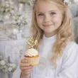 dekoracje na komunie swieta chrzest pikery na muffinki golebice zlote metaliczne 6 szt