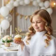dekoracje na komunie swieta chrzest pikery na muffinki golebice zlote metaliczne 6 szt