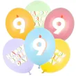 dekoracje na urodziny balony pastelowe cyfra 9 happy birthday kolorowe 12 6 szt