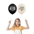dekoracje na urodziny kremowo czarne balony happy birthday z kokardka 12 cali 50 szt