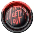 dekoracje stolu na halloween talrzyki papierowe jednorazowe get out krwawe czarne 23 cm x6