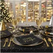 dekoracje stolu na sylwestra nowy rok serwetki happy new year czarne partydeco 33 cm x20