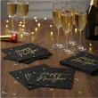 dekoracje stolu na sylwestra nowy rok serwetki happy new year czarne partydeco 33 cm x20