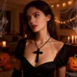 dodatek do stroju na halloween naszyjnik krzyz na tasiemce czarny wampir ksiadz zakonnica