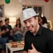 dodatek do stroju na sylwestra nowy rok karnawal kapelusz cekinowy diody led srebrny