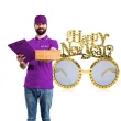 dodatek do stroju na sylwestra nowy rok okulary imprezowe happy new year zlote z krysztalkami